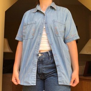vintage light denim with floral embroidery shirt